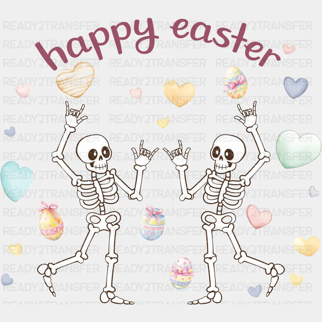 Happy Easter Skeletons Dancing - Easter DTF Transfer Adult Unisex - S & M (10’’) / Dark Color Design (See Imaging)