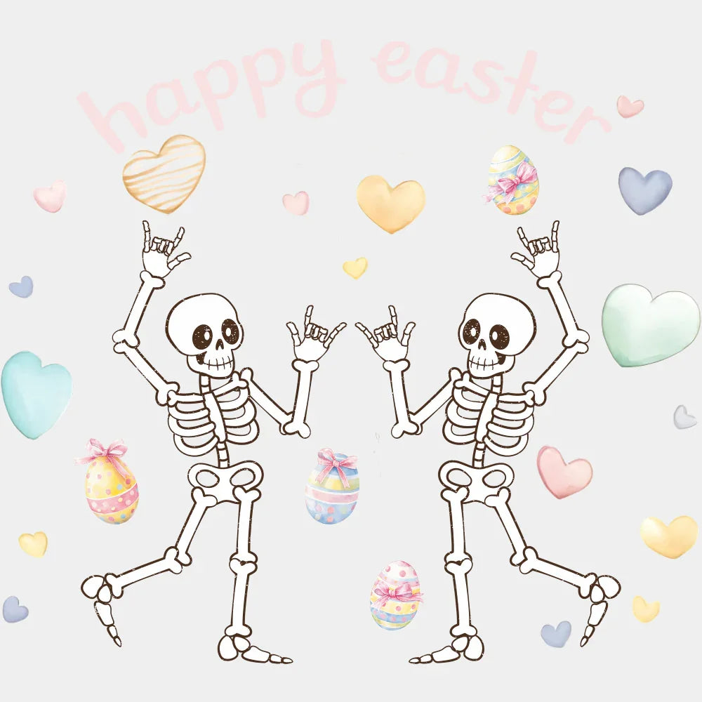 Happy Easter Skeletons Dancing - Easter DTF Transfer Adult Unisex - S & M (10’’) / Light Color Design (See Imaging)