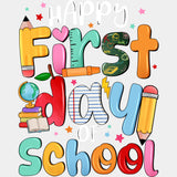 Happy First Day Of School, Colorful Stars - First Day Of School DTF Transfers ready2transfer Light Color Design (See Imaging)