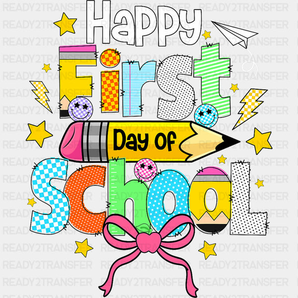 Happy First Day Of School, Pencil & Smileys - First Day Of School DTF Transfers