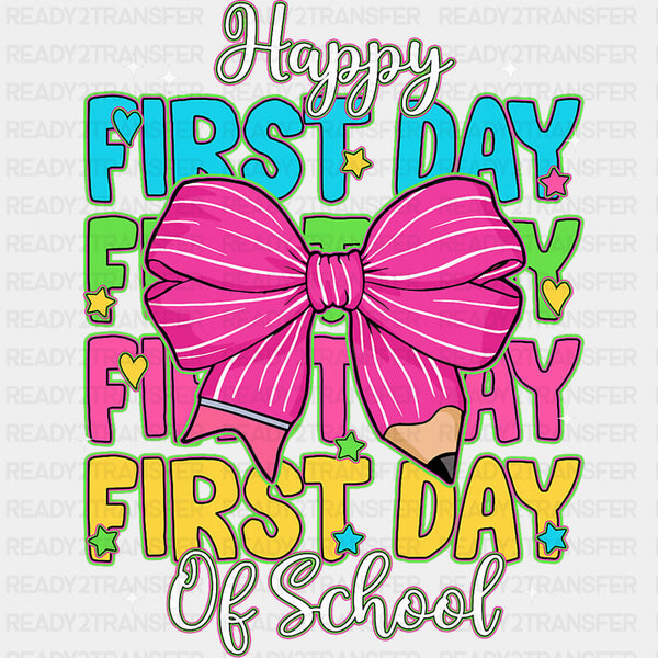 Happy First Day Of School, Pink Ribbon - First Day Of School DTF Transfers