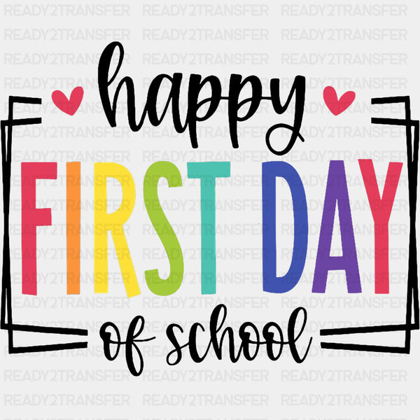 Happy First Day Of School, Red Hearts - First Day Of School DTF Transfers