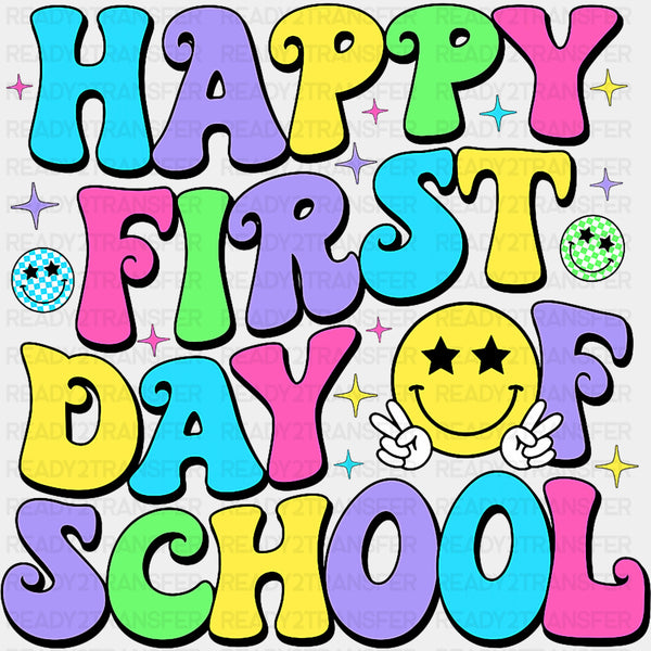 Happy First Day Of School, Retro Colorful - First Day Of School DTF Transfers