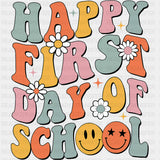 Happy First Day Of School, Retro Letters - First Day Of School DTF Transfers ready2transfer