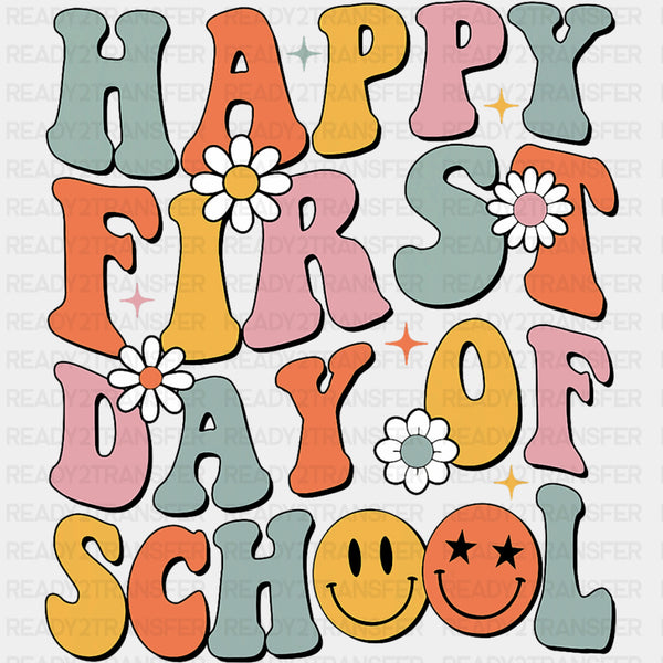 Happy First Day Of School, Retro Letters - First Day Of School DTF Transfers