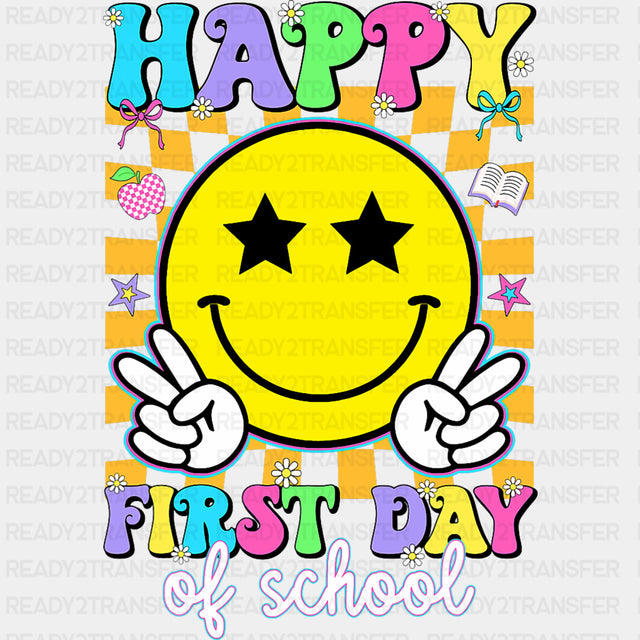 Happy First Day Of School, Yellow Smiley - First Day Of School DTF Transfers ready2transfer