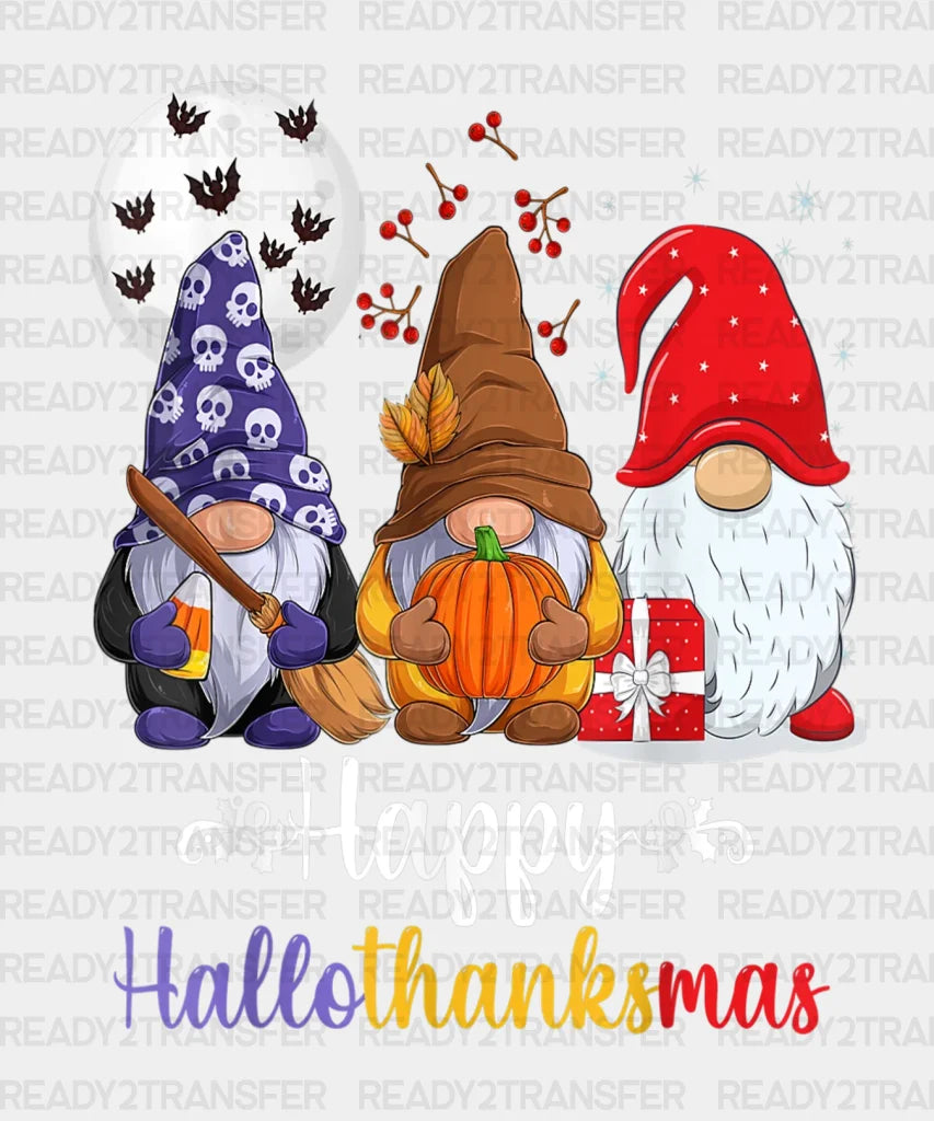 Happy Hallothanksmas Gnomes Dtf Transfer