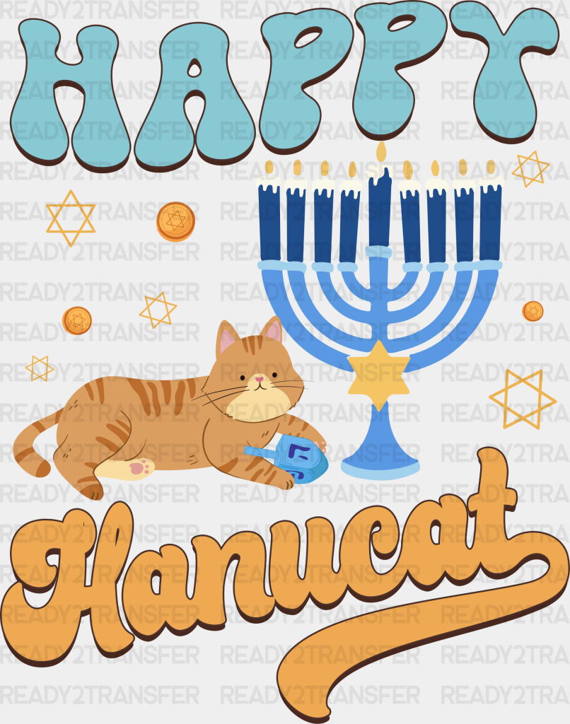 Happy Hanucat - Hanukkah Dtf Heat Transfer