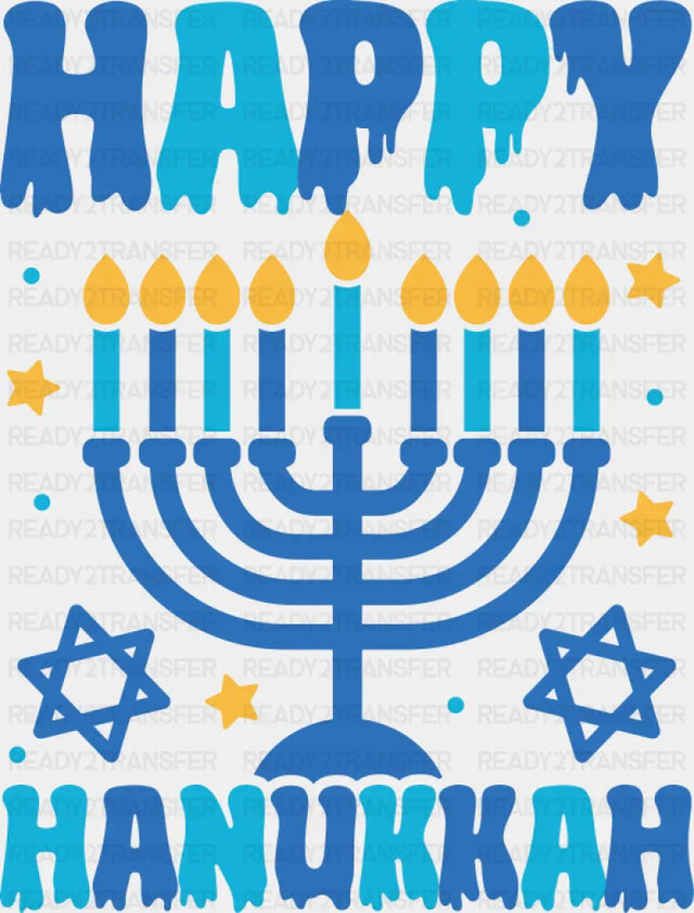 Happy Hanukkah Stars - Hanukkah DTF Transfer