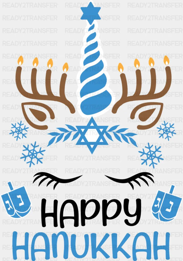 Happy Hanukkah Unicorn - Hanukkah DTF Transfer Adult Unisex - S & M (10’’) / Dark Color Design (See Imaging)