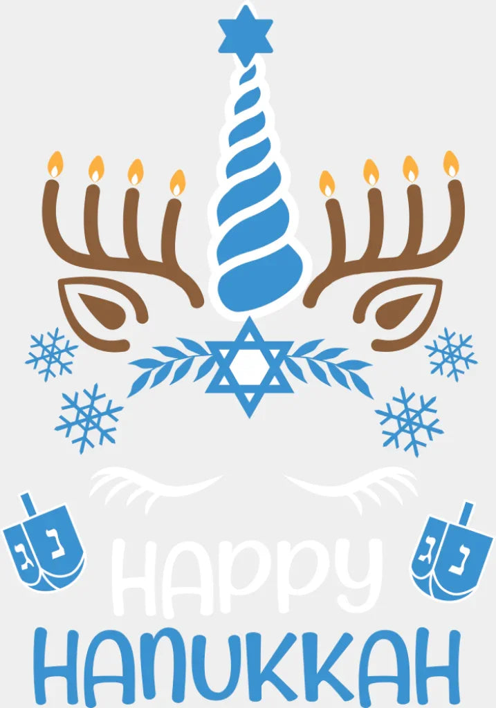 Happy Hanukkah Unicorn - Hanukkah DTF Transfer Adult Unisex - S & M (10’’) / Light Color Design (See Imaging)