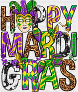 Happy Marti Gras - Mardi Gras DTF Transfer Adult Unisex - S & M (10’’) / Dark Color Design (See Imaging)