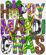 Happy Marti Gras - Mardi Gras DTF Transfer Adult Unisex - S & M (10’’) / Light Color Design (See Imaging)