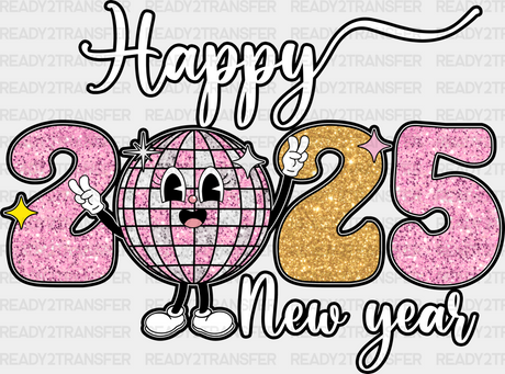 Happy New Year 2025 Disco Ball - Dtf Heat Transfer Adult Unisex S & M (10’’) / Black