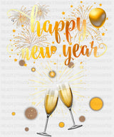 Happy New Year Balloons Fireworks Champagne - New Year DTF Transfer