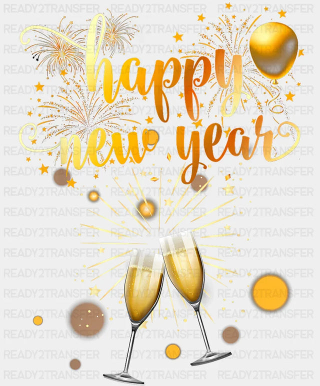 Happy New Year Balloons Fireworks Champagne - New Year DTF Transfer