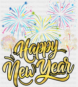 Happy New Year Colorful Fireworks - New Year DTF Transfer
