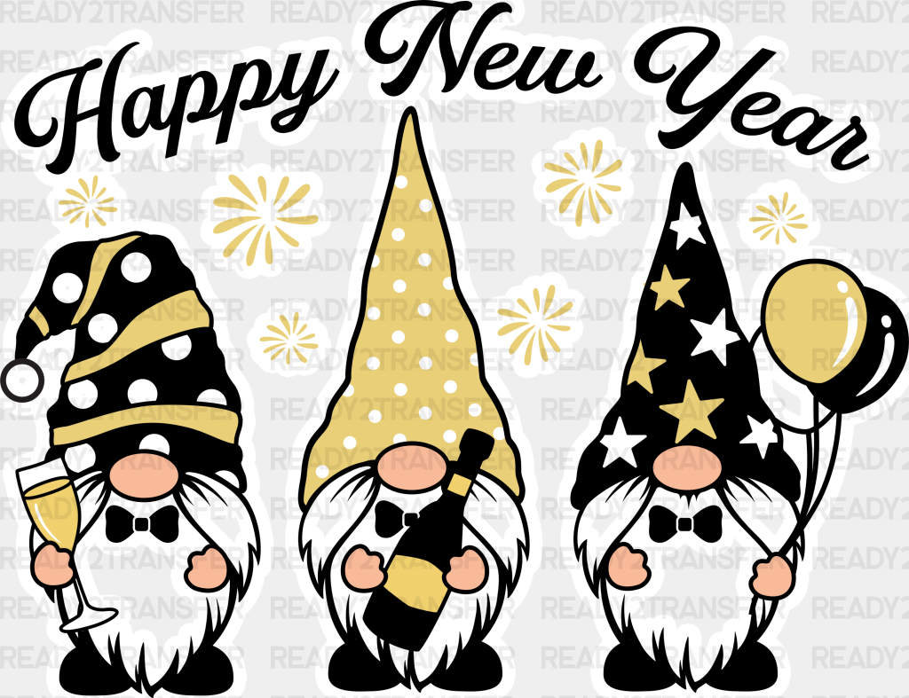 Happy New Year Gnomies - Dtf Heat Transfer Adult Unisex S & M (10’) / White