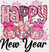 Happy New Year Pink B&W - New Year DTF Transfer Adult Unisex - S & M (10’’) / Dark Color Design (See Imaging)
