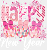 Happy New Year Pink B&W - New Year DTF Transfer Adult Unisex - S & M (10’’) / Light Color Design (See Imaging)