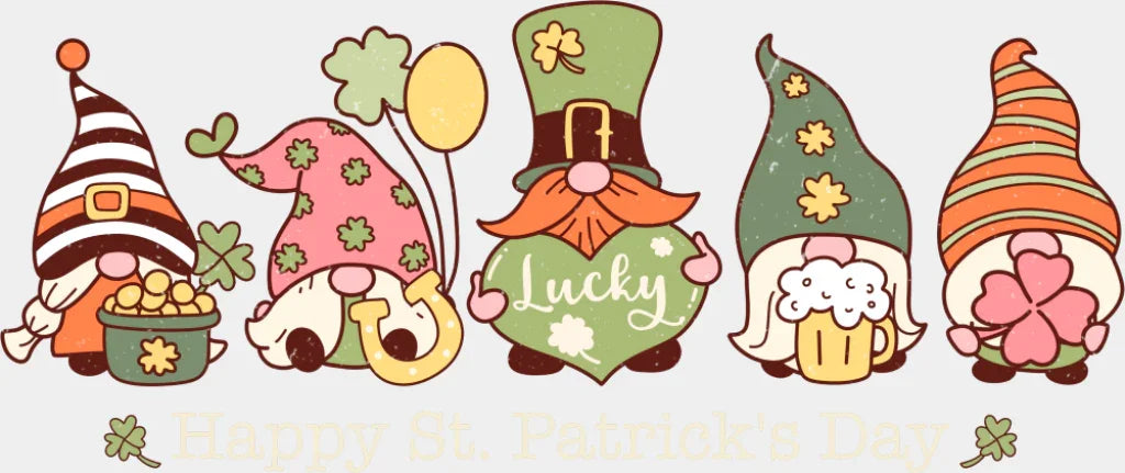 Happy St. Patrick’s Day Gnomes Design - St. Patrick’s Day DTF Transfer Adult Unisex - S & M (10’’) / Light Color Design