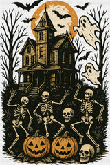Haunted House & Skeletons - Halloween DTF Transfer ready2transfer
