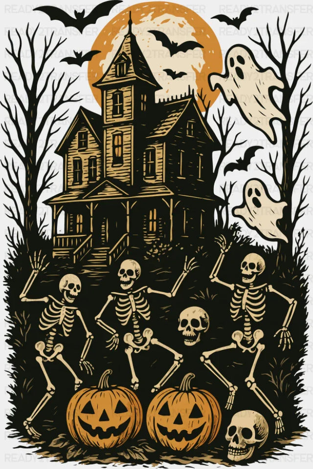 Haunted House & Skeletons - Halloween DTF Transfer ready2transfer