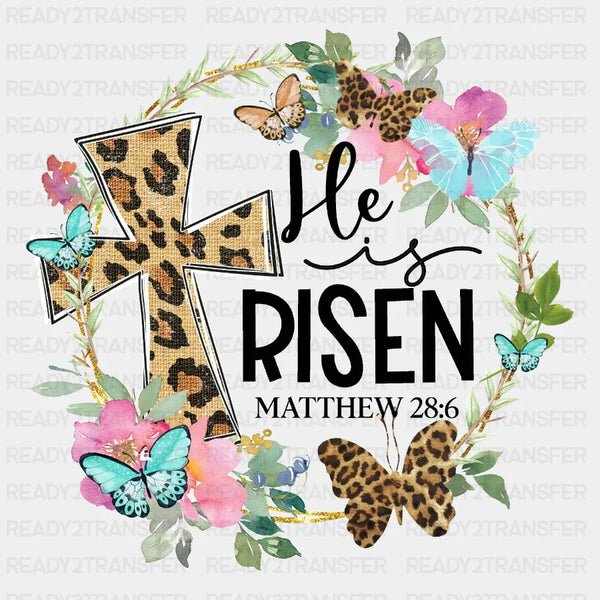 He Is Risen Leopard Cross Easter DTF Heat Transfer, Easter Design