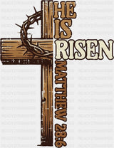 He Is Risen Wooden Cross - Christianity DTF Transfer ready2transfer