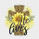 He Lives Leopard Cross Easter Dtf Heat Transfer Design