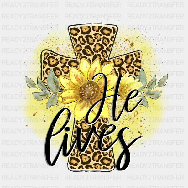 He Lives Leopard Cross Easter DTF Heat Transfer, Easter Design