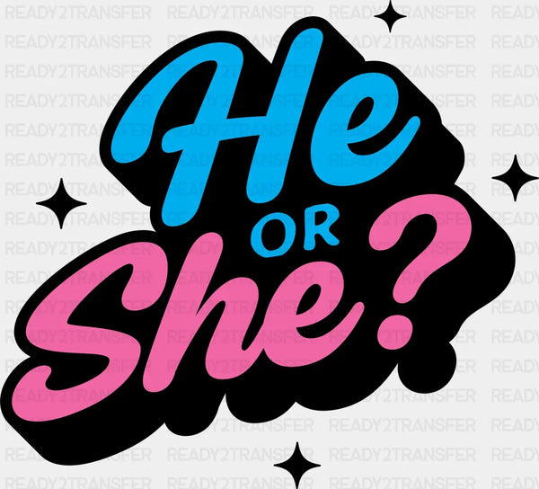 He Or She Blue And Pink Design - Gender Reveal Iron On DTF Transfer