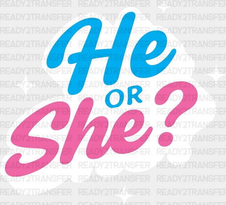 He Or She Blue And Pink Design - Gender Reveal Iron On Dtf Transfer Adult Unisex S & M (10’’) /