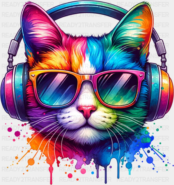 Headphones Cat Colorful - Cats DTF Transfer