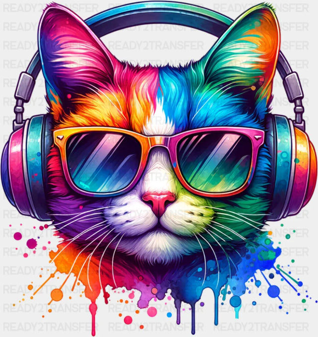 Headphones Cat Colorful - Cats DTF Transfer