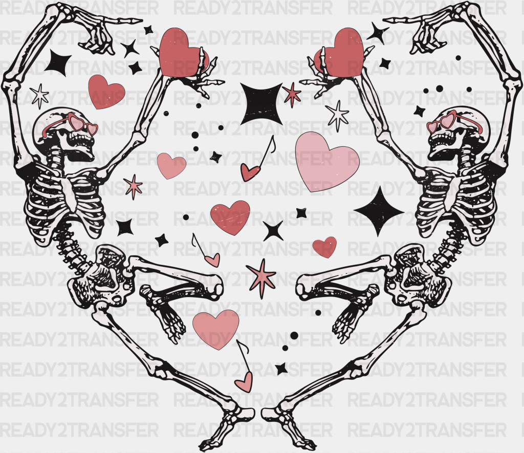 Heart Design Skulls Dtf Transfer