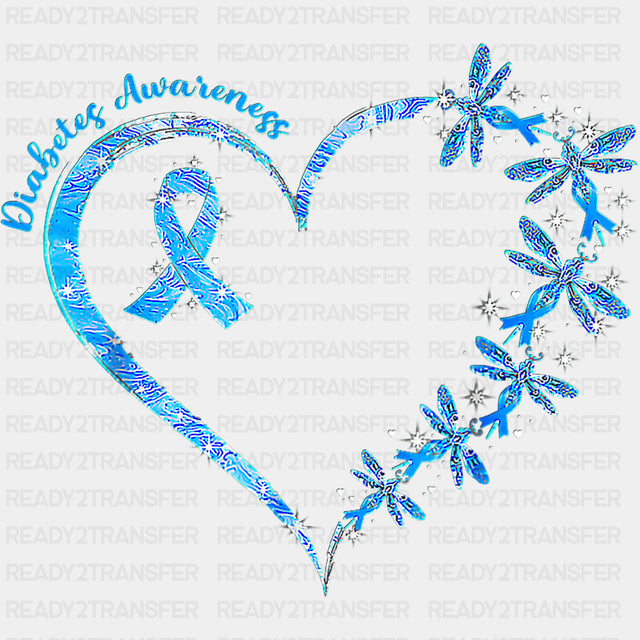 Heart & Ribbon - Diabetes DTF Transfers ready2transfer