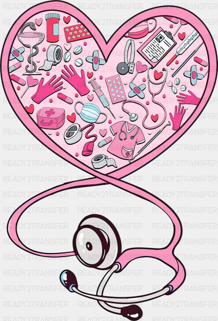 Heart Stethoscope Design - Valentine's Day DTF Transfer ready2transfer