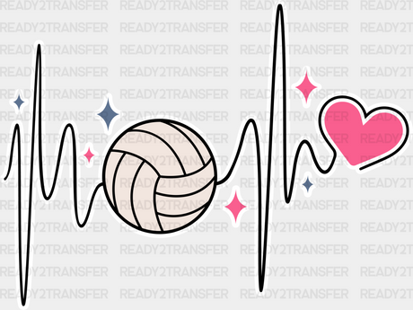 Heartbeat Design - Volleyball Dtf Heat Transfer Adult Unisex S & M (10’’) / White