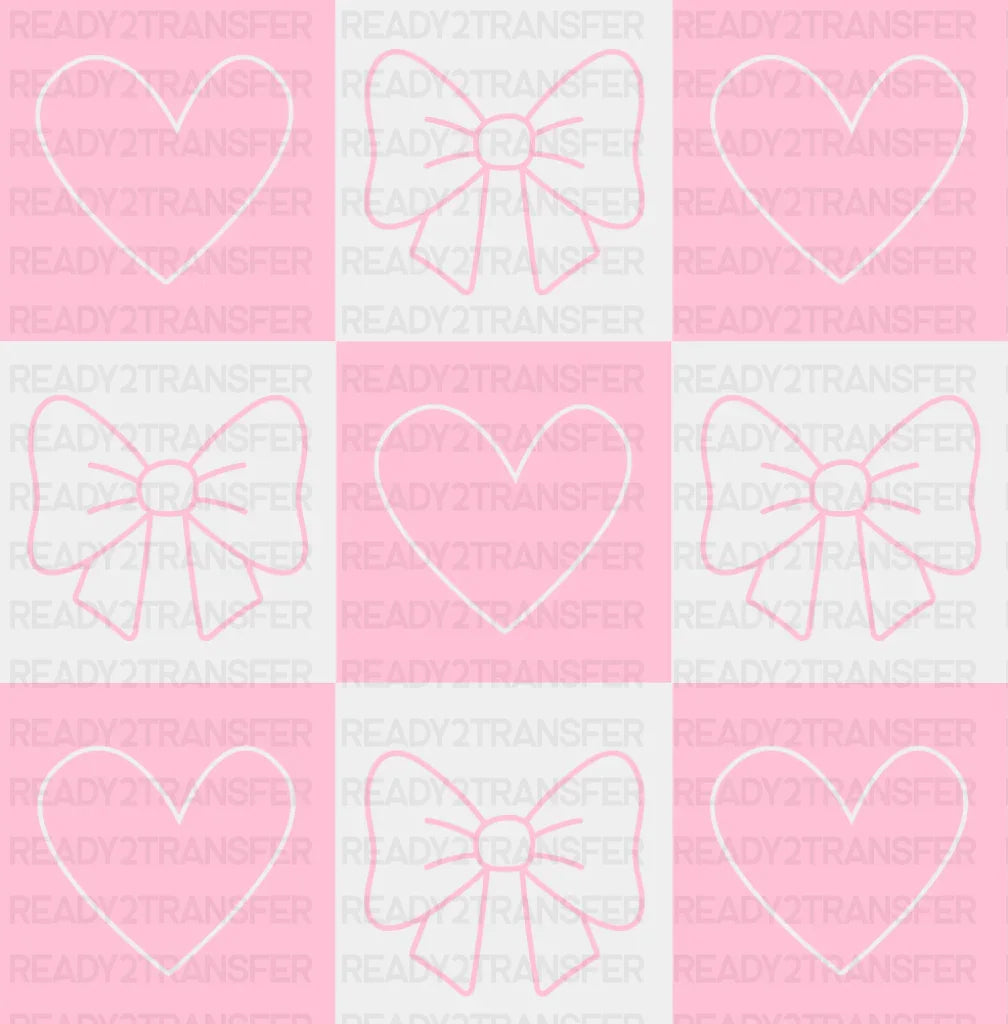 Hearts And Ribbons Checkered Design - Valentine’s Day Dtf Transfer