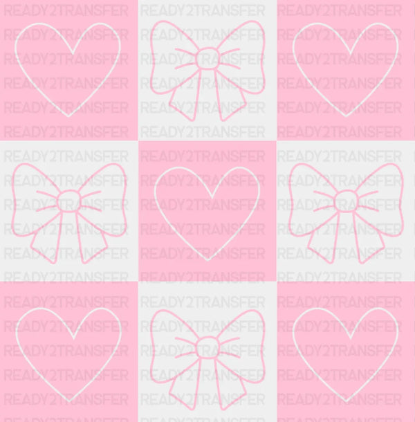 Hearts And Ribbons Checkered Design - Valentine's Day DTF Transfer