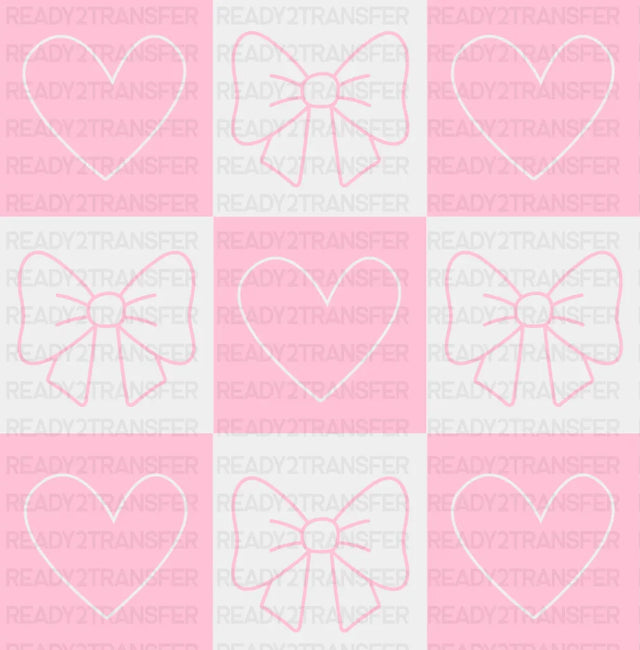 Hearts And Ribbons Checkered Design - Valentine’s Day Dtf Transfer