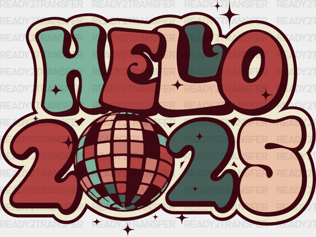 Hello 2025 Disco Ball Design - New Year Iron On Dtf Transfer Adult Unisex S & M (10’’) / Dark