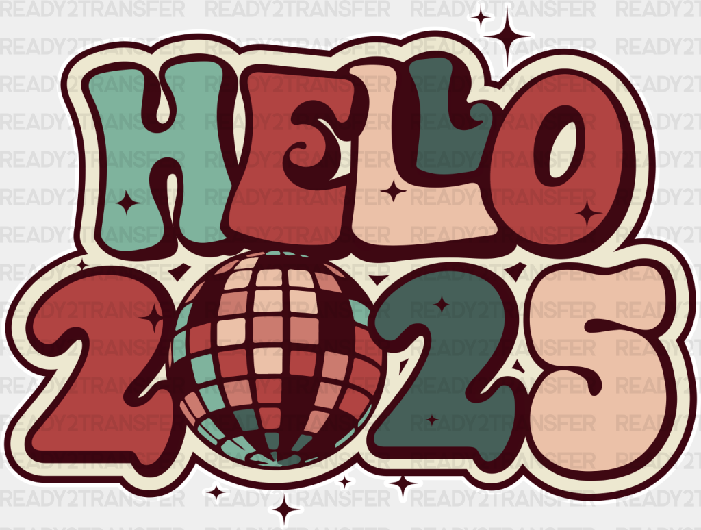 Hello 2025 Disco Ball Design - New Year Iron On Dtf Transfer Adult Unisex S & M (10’’) / Light