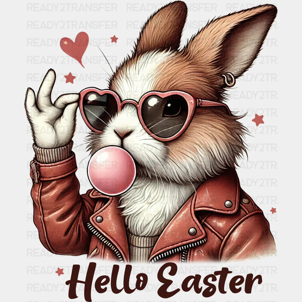 Hello Easter Cool Rabbit - Easter DTF Transfer Adult Unisex - S & M (10’’) / Dark Color Design (See Imaging)