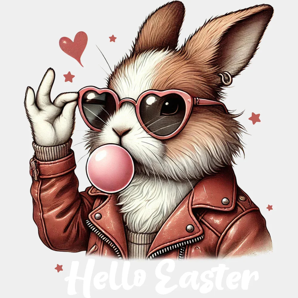 Hello Easter Cool Rabbit - Easter DTF Transfer Adult Unisex - S & M (10’’) / Light Color Design (See Imaging)