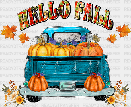 Hello Fall Blue Truck - Dtf Transfer Adult Unisex S & M (10’’) / Dark Color Design (See Imaging)