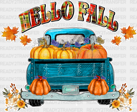 Hello Fall Blue Truck - Dtf Transfer Adult Unisex S & M (10’’) / Light Color Design (See Imaging)