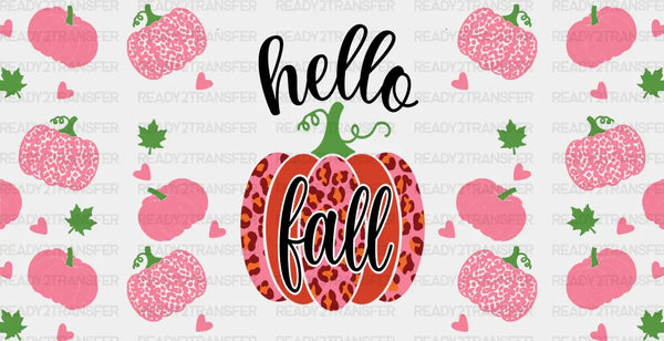 Hello Fall Pink Pumpkin - Fall Cup Wrap UV Sticker Permanent UV DTF Decal