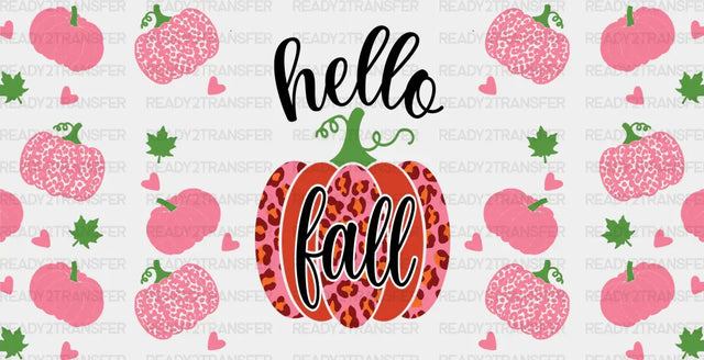 Hello Fall Pink Pumpkin - Cup Wrap Uv Sticker Permanent Dtf Decal